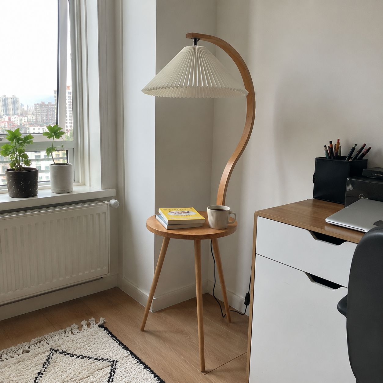 Felix | Modern Wood Floor Lamp with Side Table
