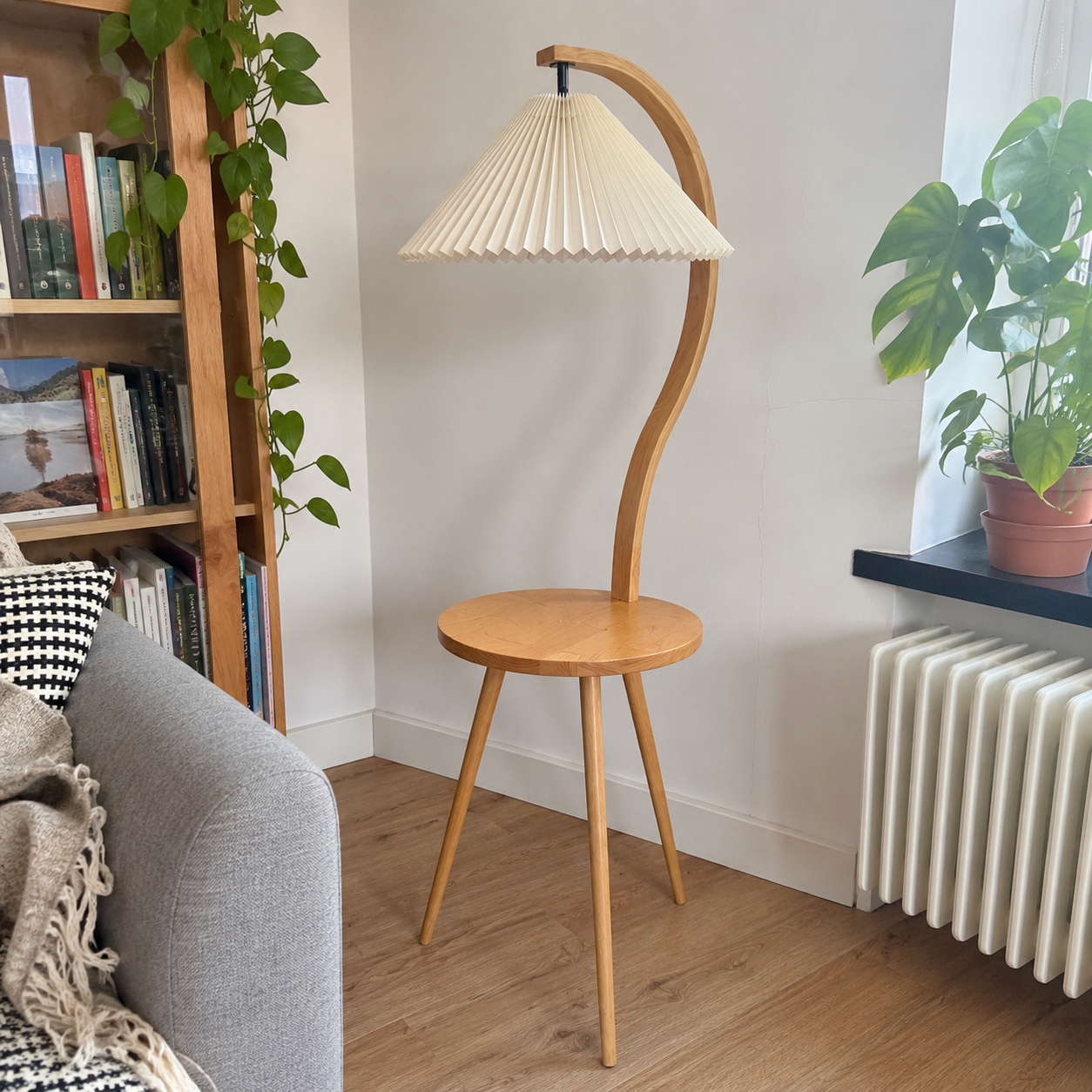 Felix | Modern Wood Floor Lamp with Side Table