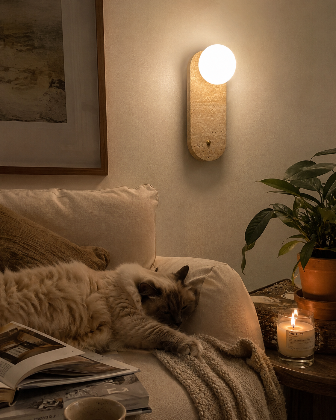 Tama | Yellow Travertine Wall Sconce