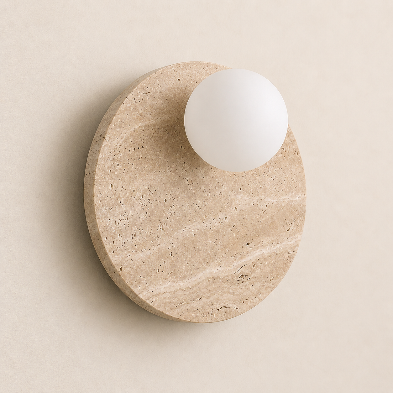 En | Travertine Round Wall Sconce