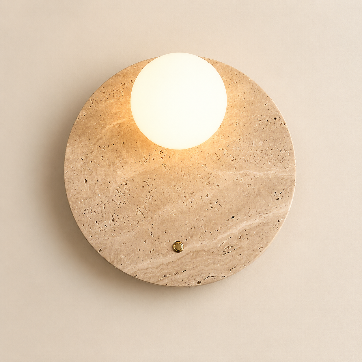 En | Travertine Round Wall Sconce
