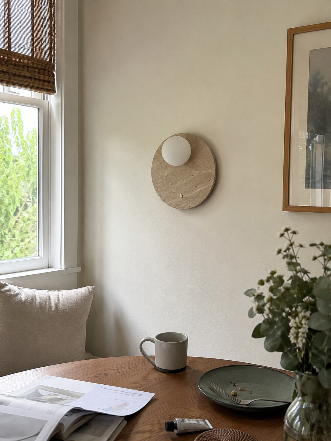 En | Travertine Round Wall Sconce