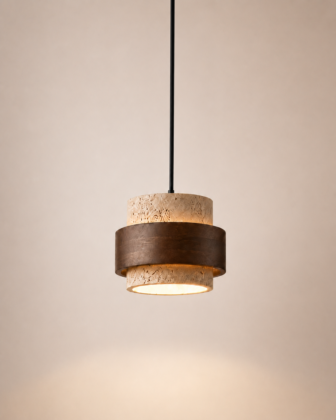 Noa | Travertine & Walnut Pendant Light