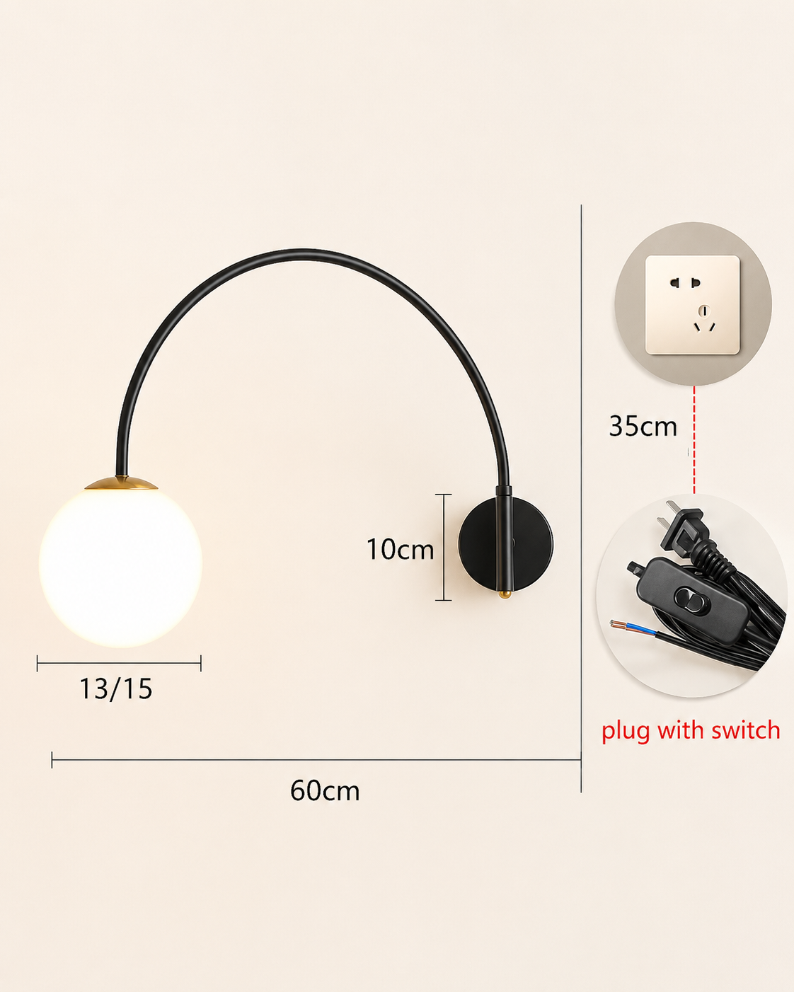 Yumi | Arc Frosted Globe Wall Sconce