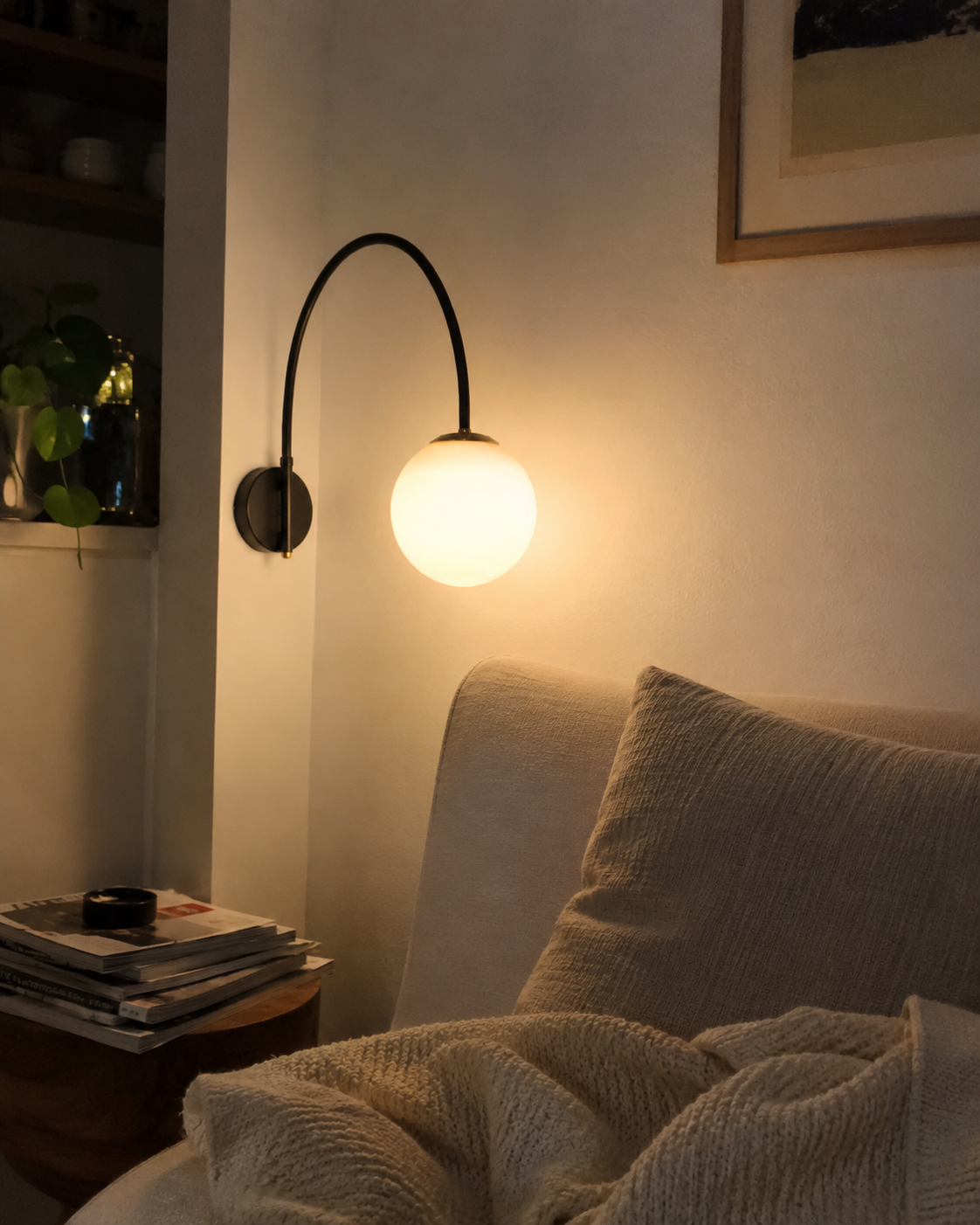 Yumi | Arc Frosted Globe Wall Sconce