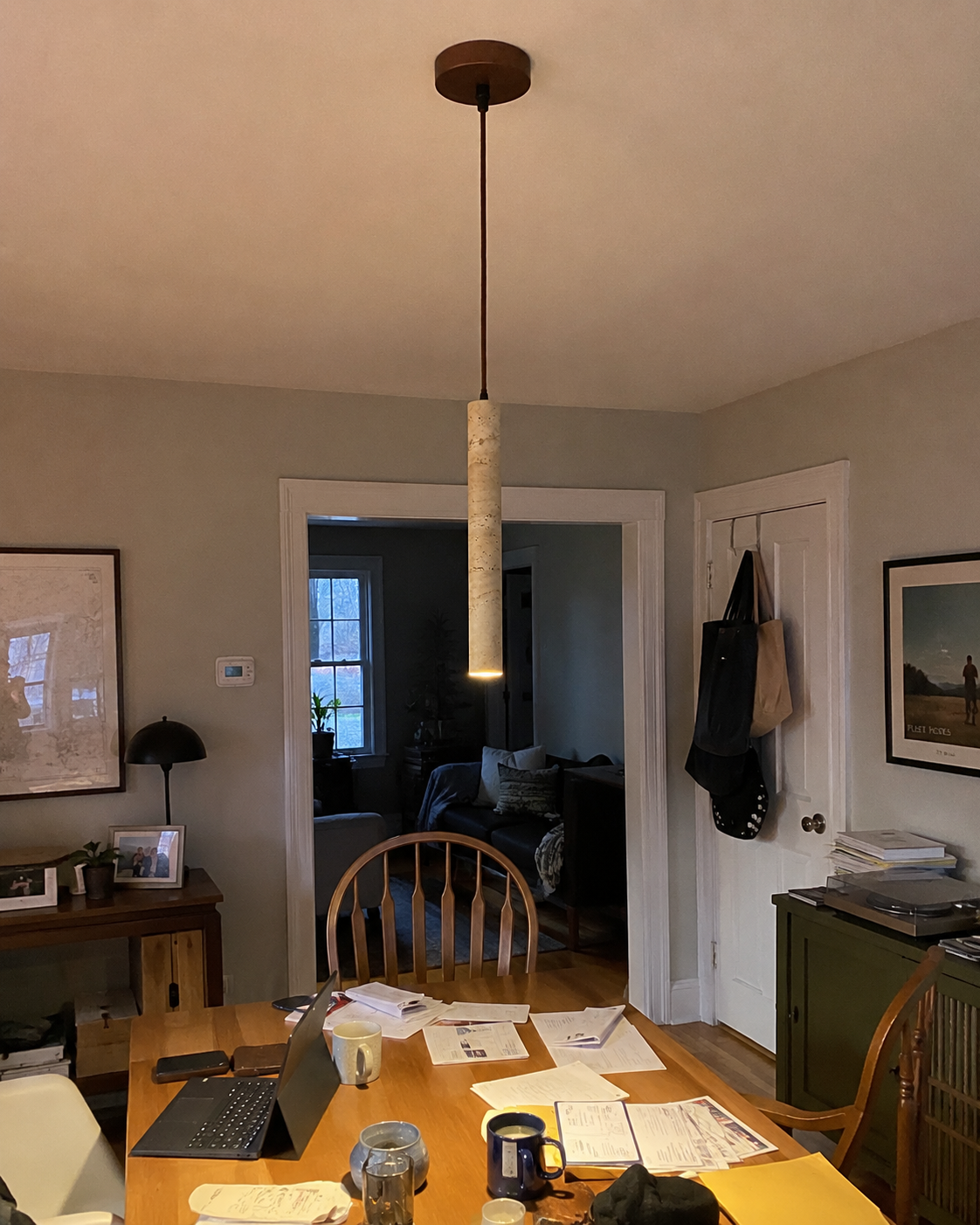 Hashira | Travertine Cylinder Pendant Light