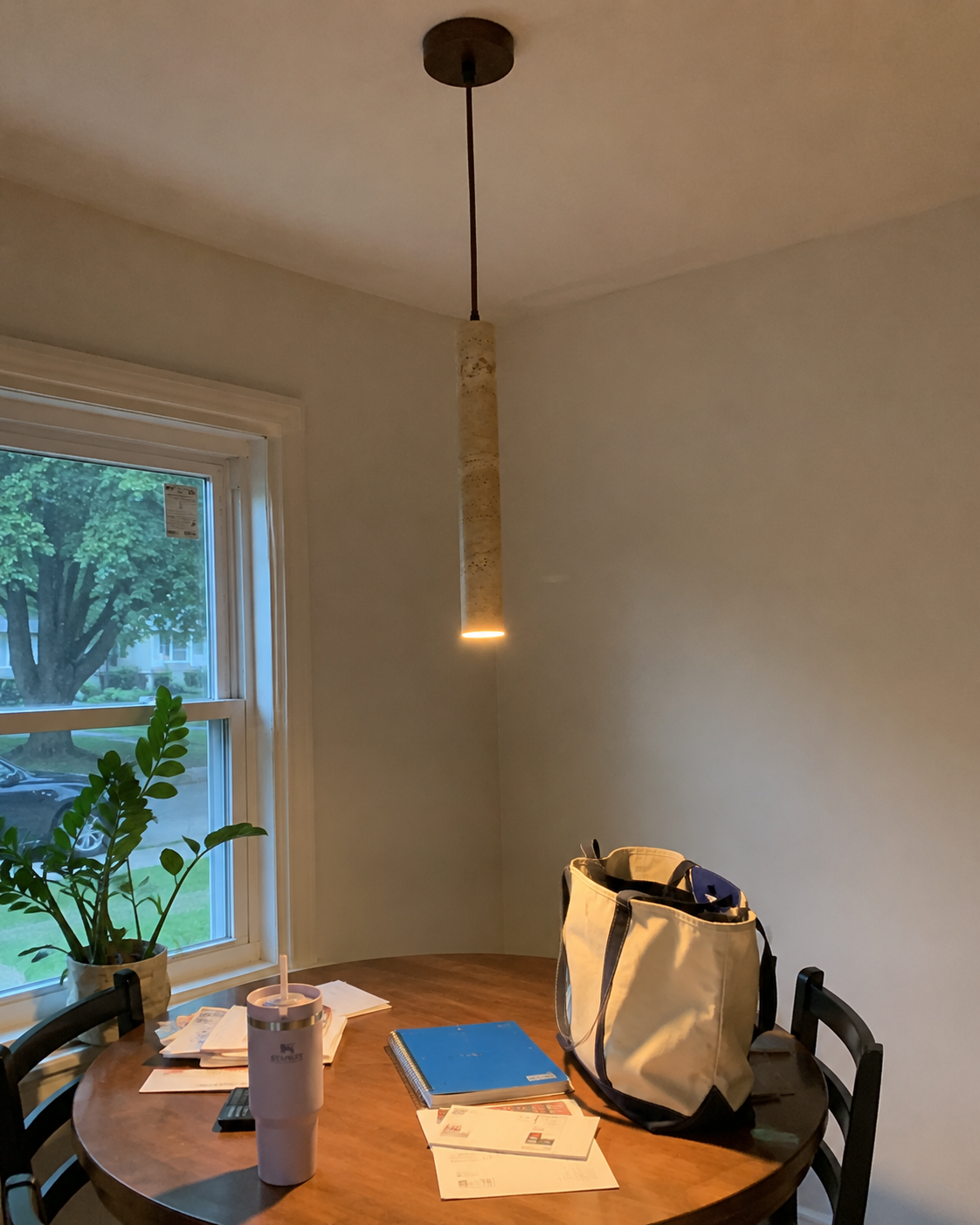 Hashira | Travertine Cylinder Pendant Light