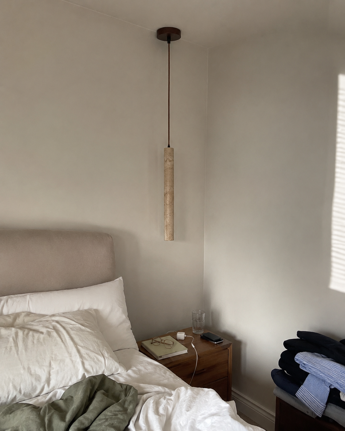 Hashira | Travertine Cylinder Pendant Light