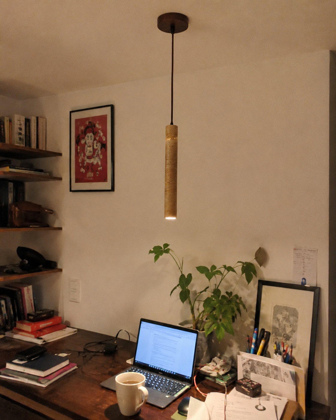 Hashira | Travertine Cylinder Pendant Light