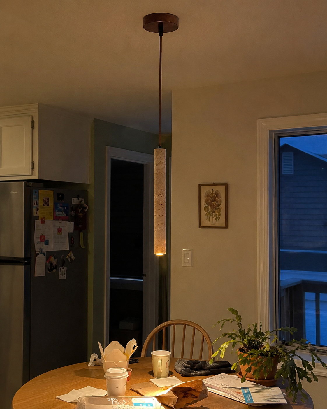 Hashira | Travertine Cylinder Pendant Light