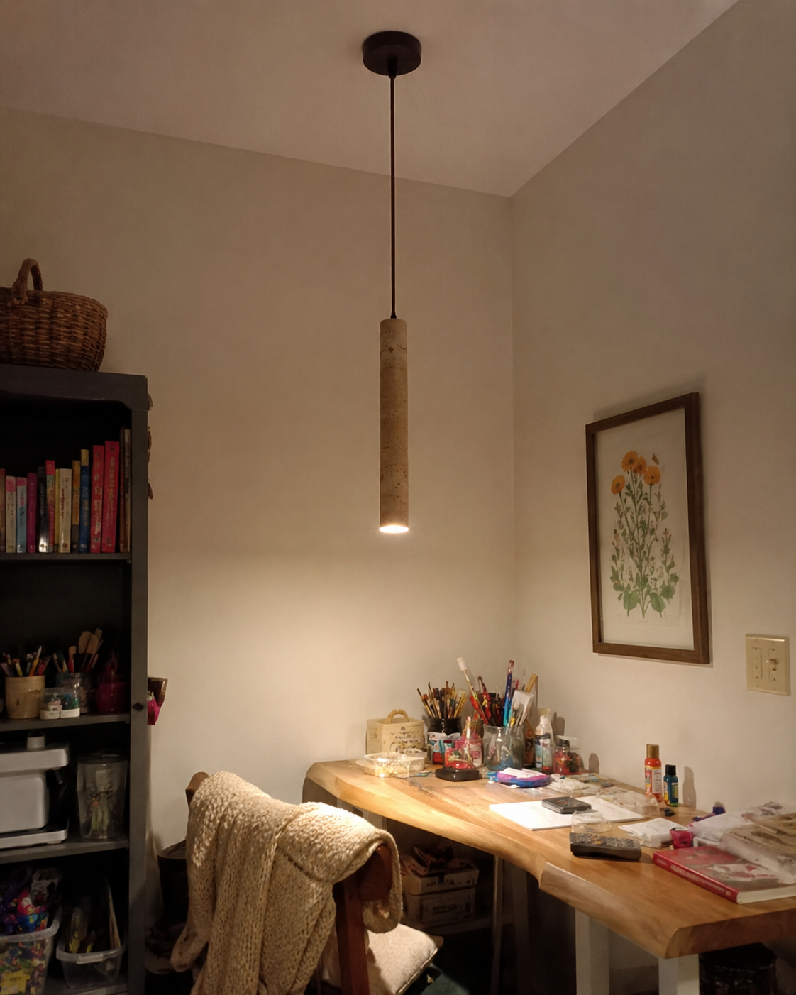 Hashira | Travertine Cylinder Pendant Light