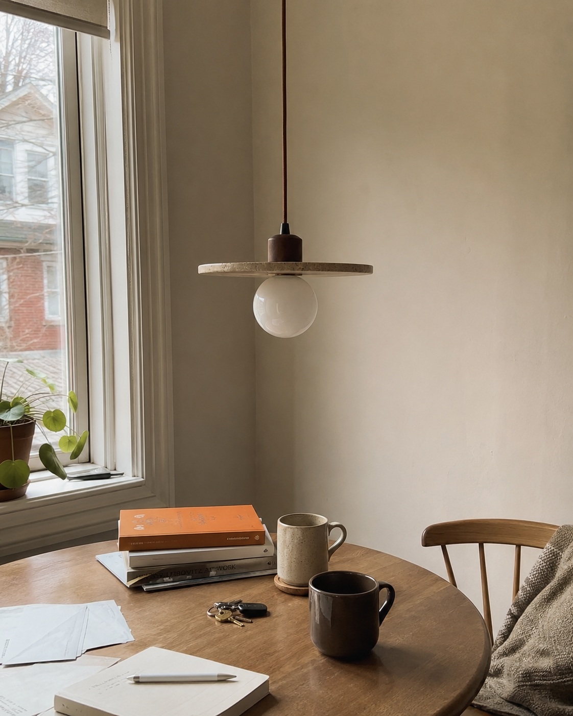 Piatto | Travertine Disc Pendant Light