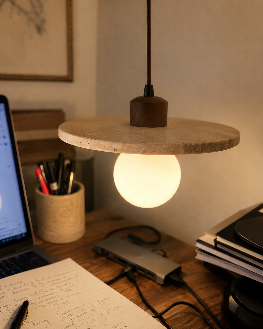 Piatto | Travertine Disc Pendant Light