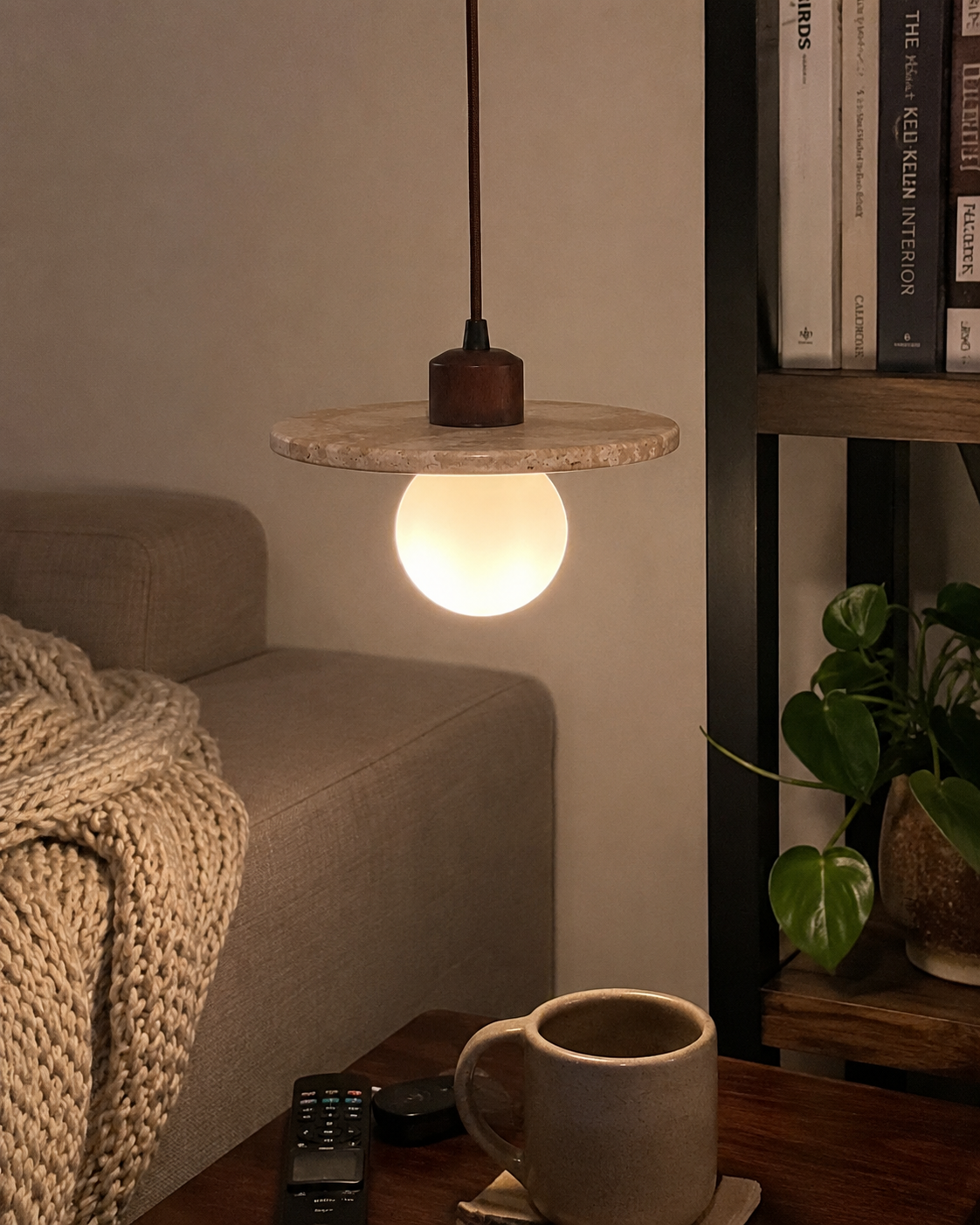 Piatto | Travertine Disc Pendant Light