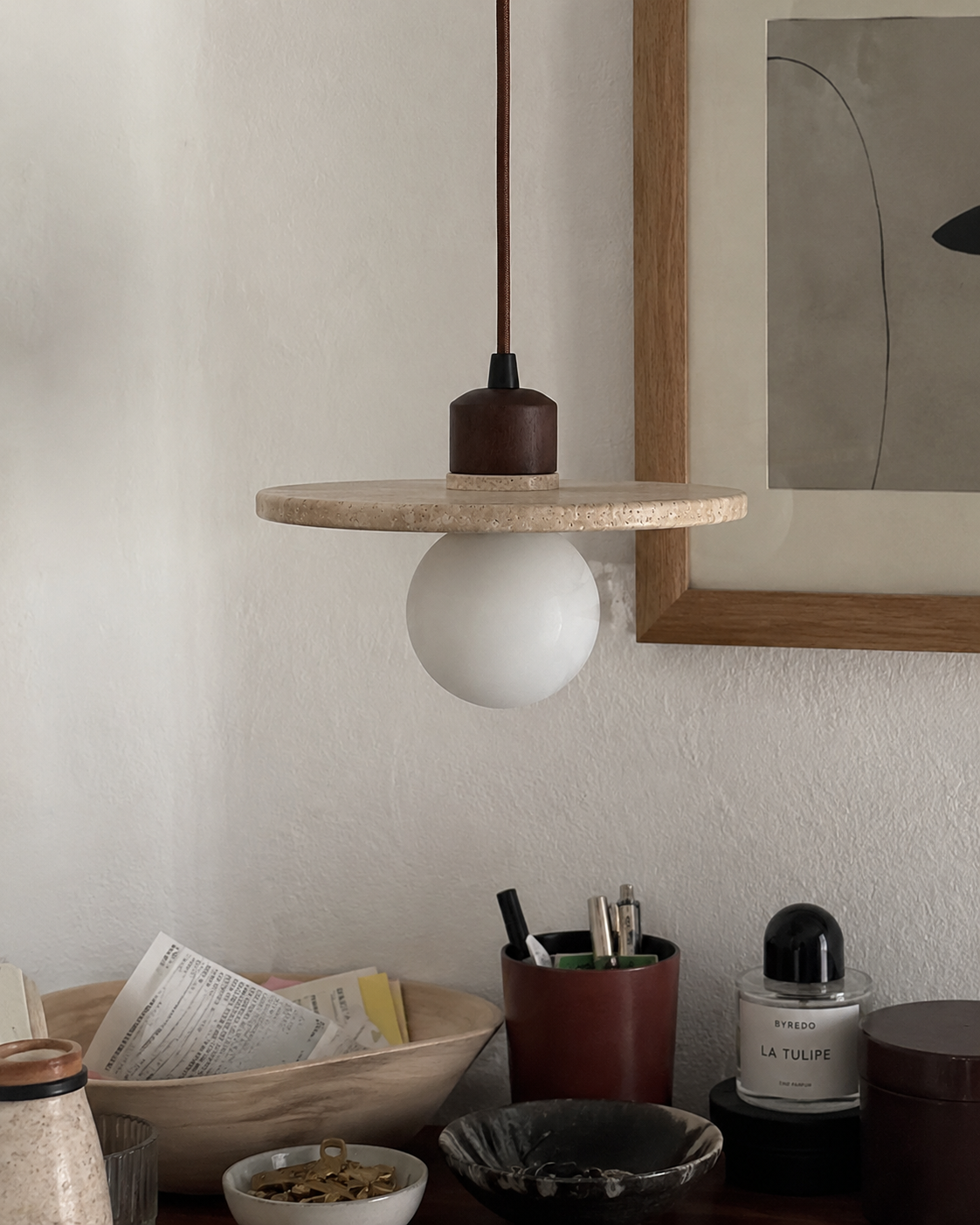 Piatto | Travertine Disc Pendant Light