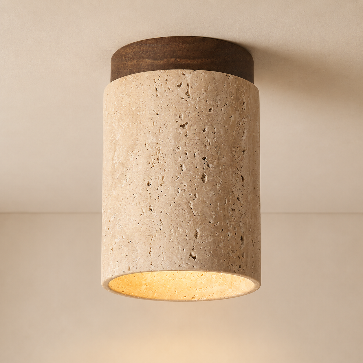 Faro | Yellow Travertine Cylinder Flush Ceiling Light