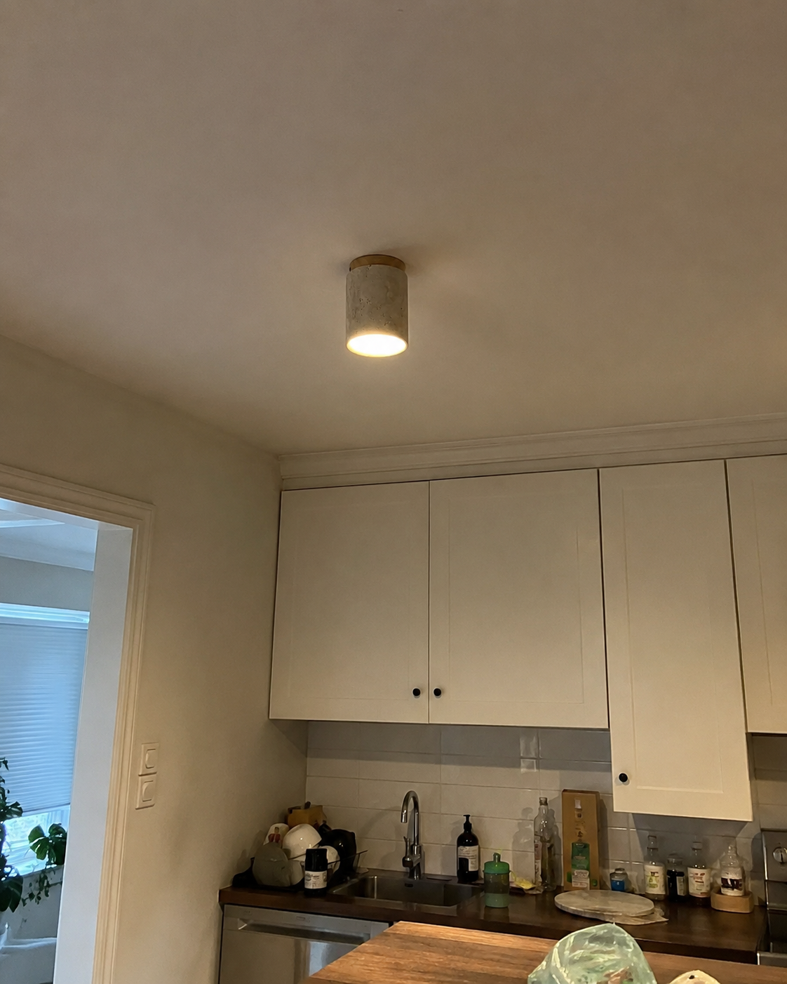 Faro | Yellow Travertine Cylinder Flush Ceiling Light