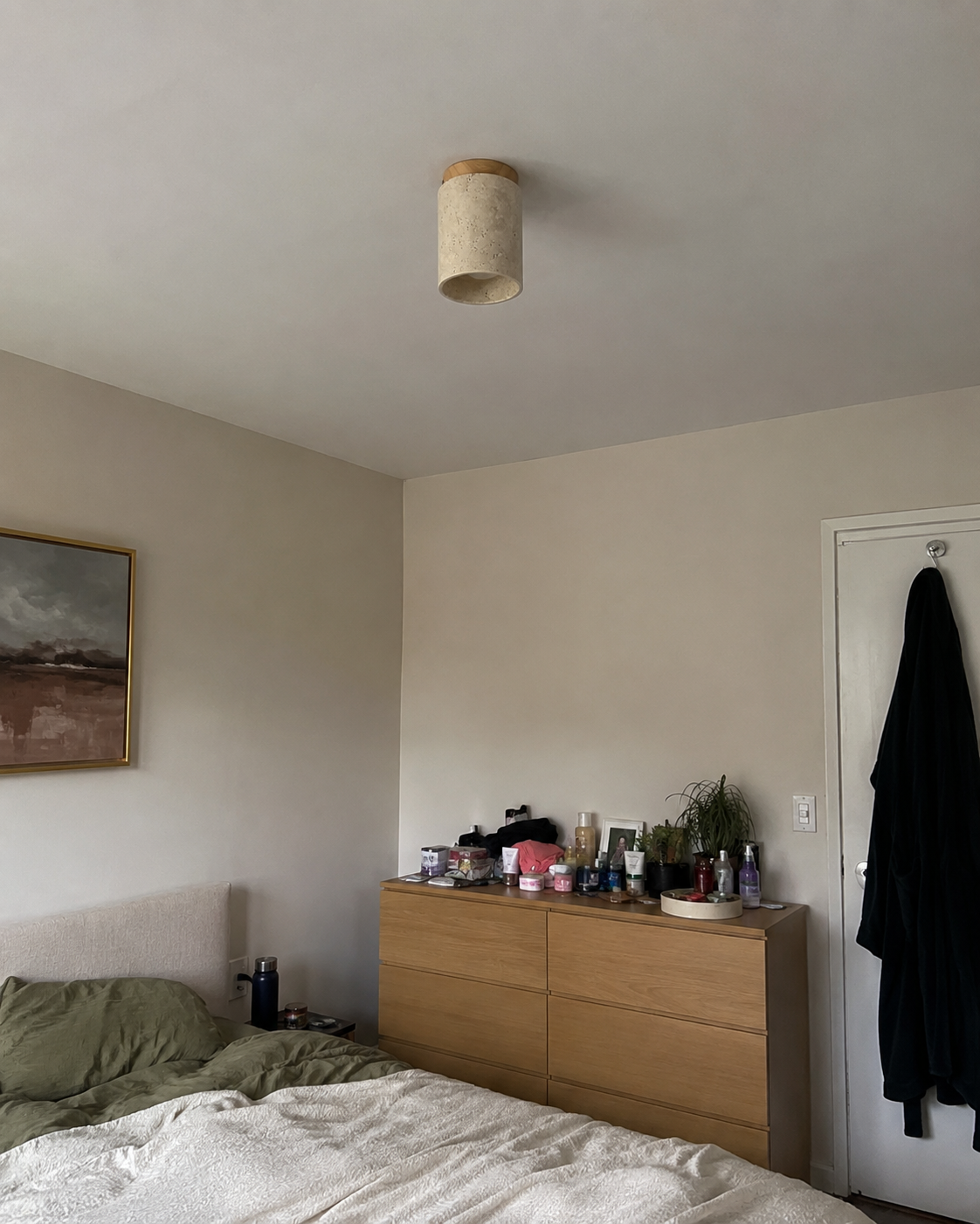 Faro | Yellow Travertine Cylinder Flush Ceiling Light