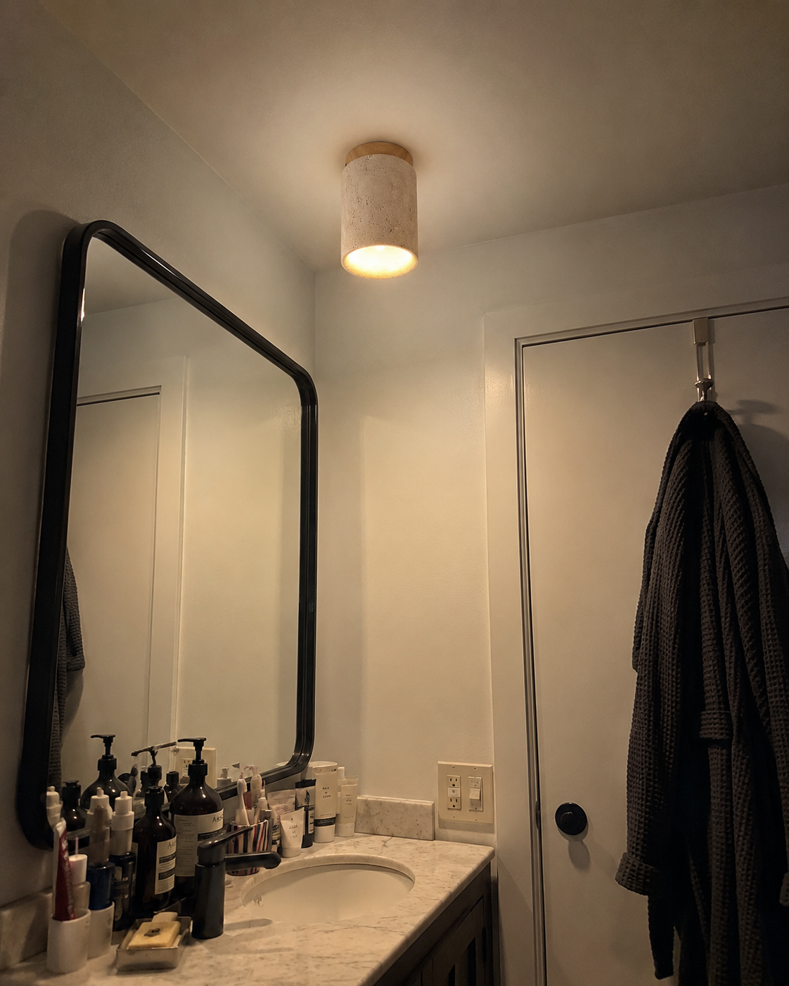 Faro | Yellow Travertine Cylinder Flush Ceiling Light