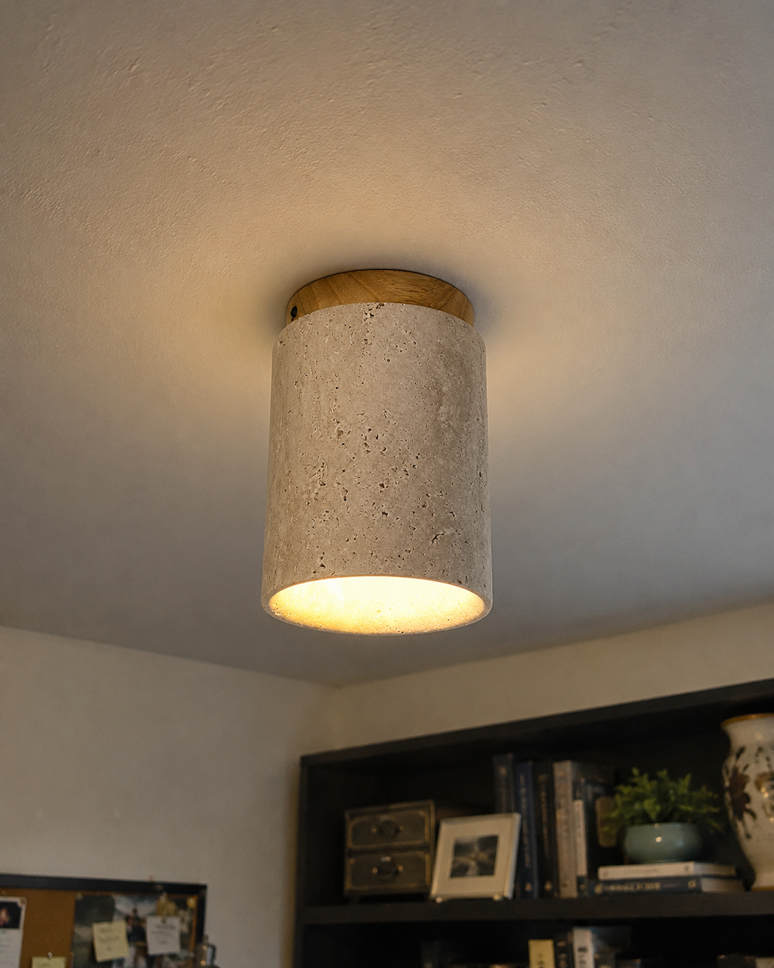 Faro | Yellow Travertine Cylinder Flush Ceiling Light