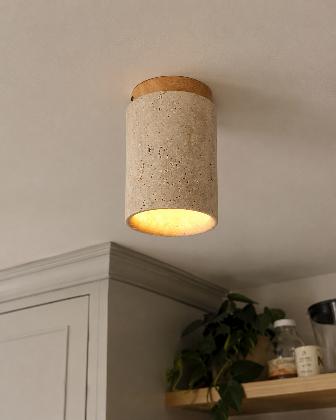 Faro | Yellow Travertine Cylinder Flush Ceiling Light