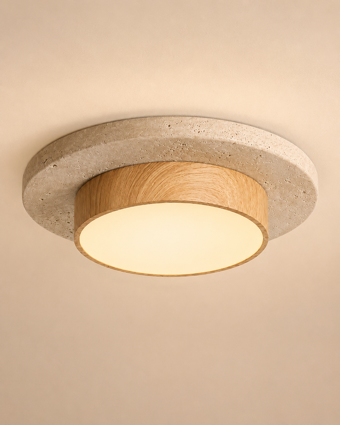 Elara | Travertine Wood Stone Ceiling Light