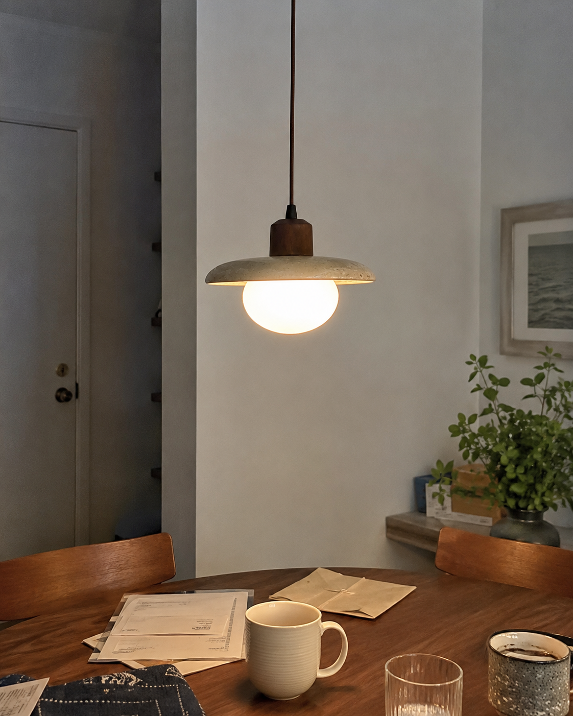 Sara | Travertine Disc Pendant Light