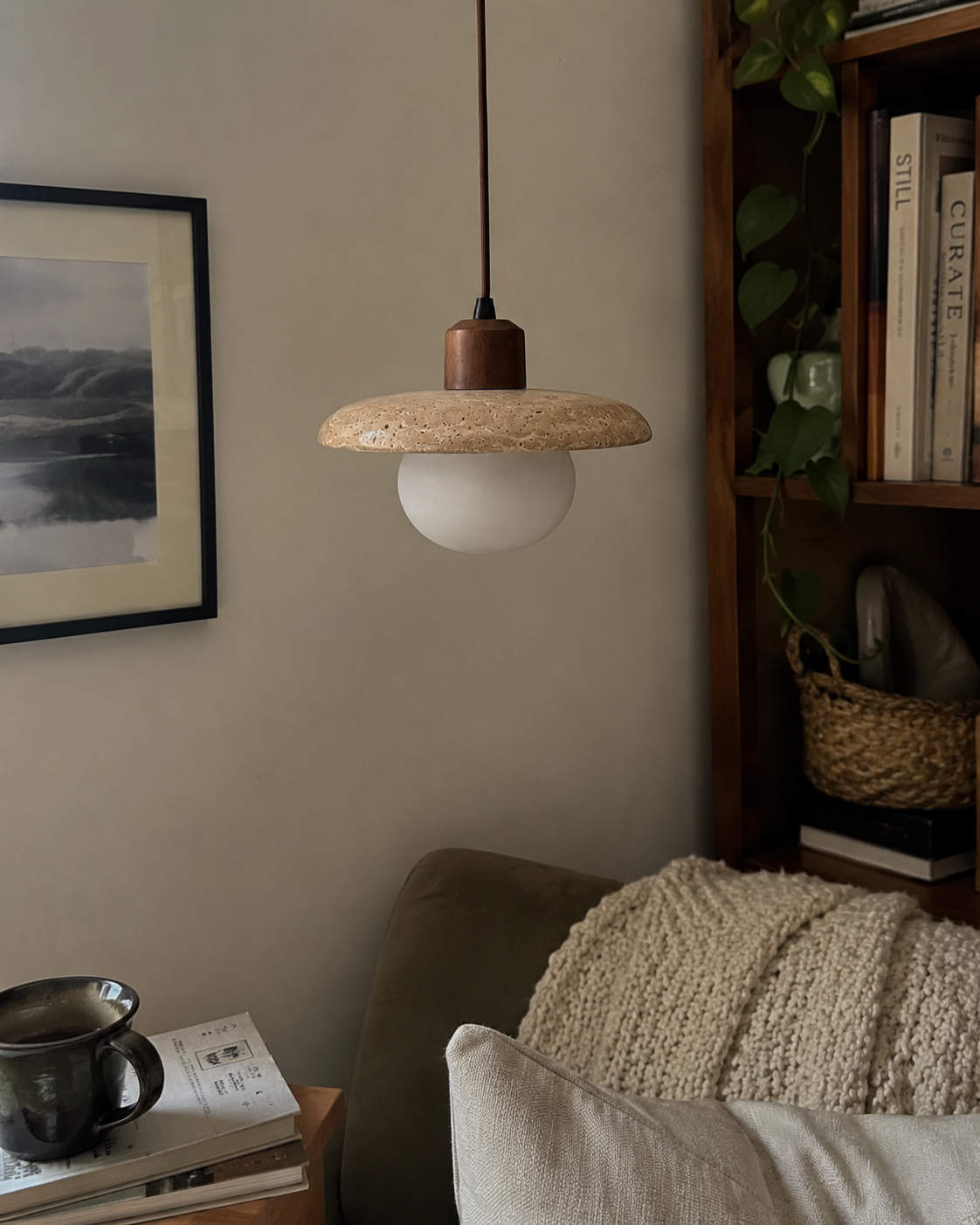 Sara | Travertine Disc Pendant Light