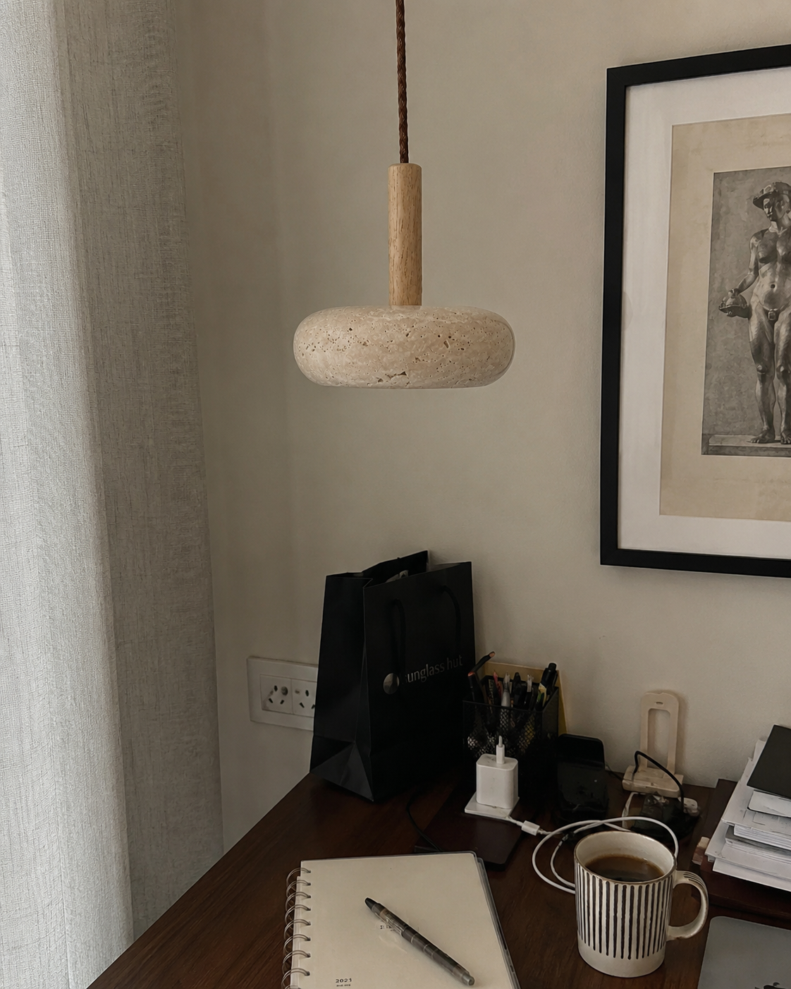 Lune | Travertine Ring Pendant Light