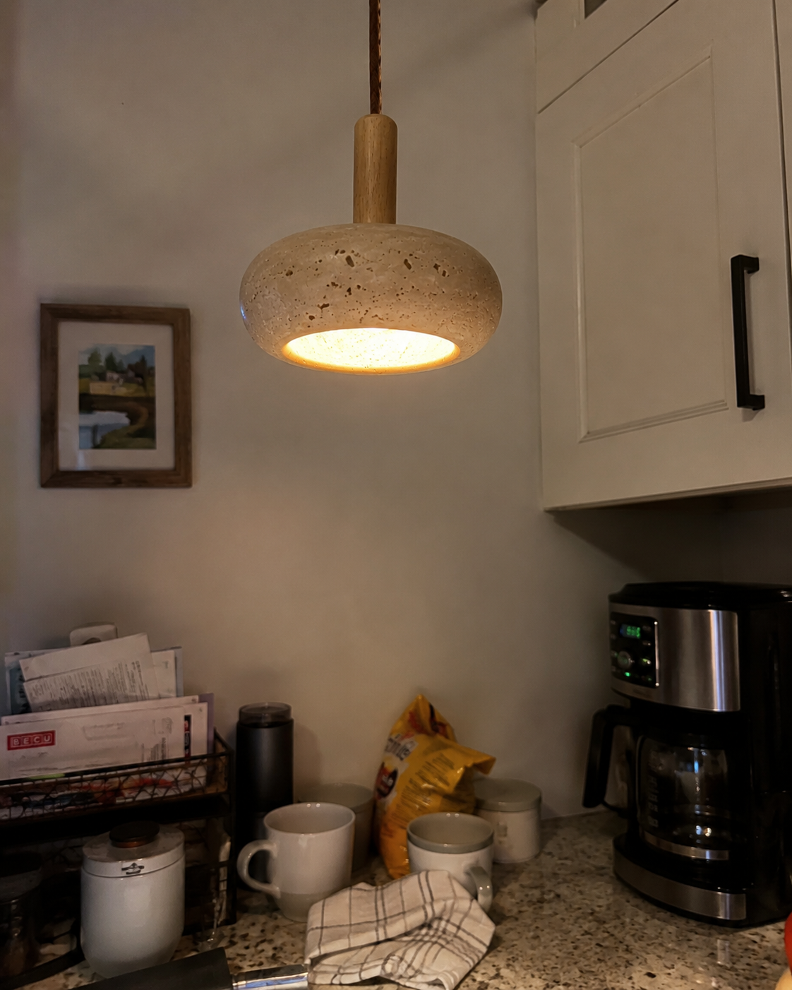 Lune | Travertine Ring Pendant Light