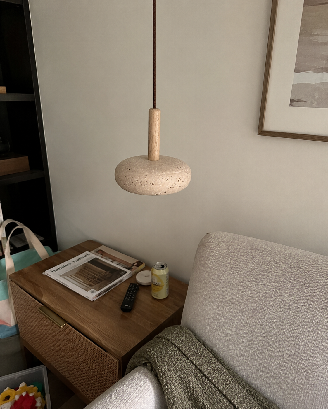 Lune | Travertine Ring Pendant Light