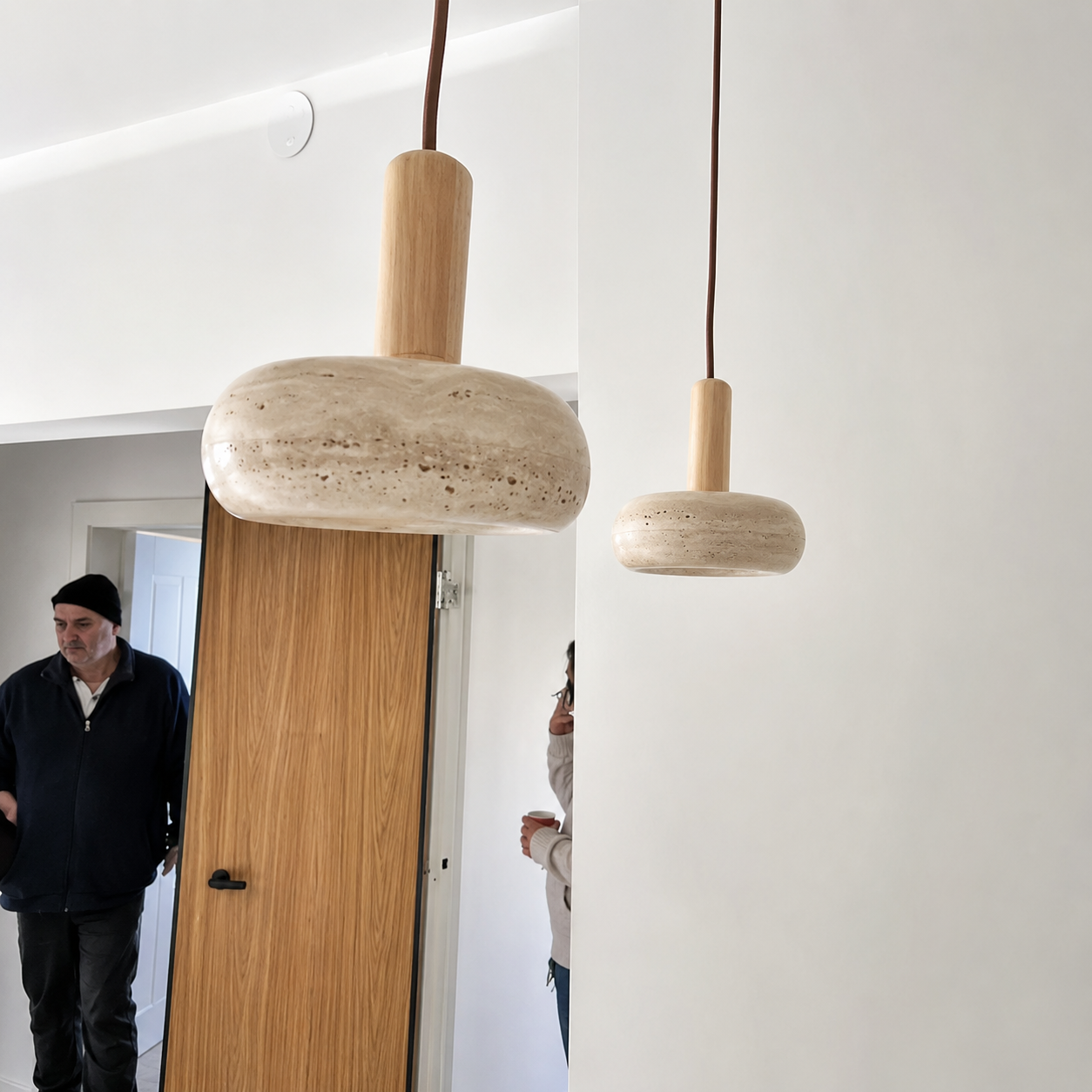 Lune | Travertine Ring Pendant Light