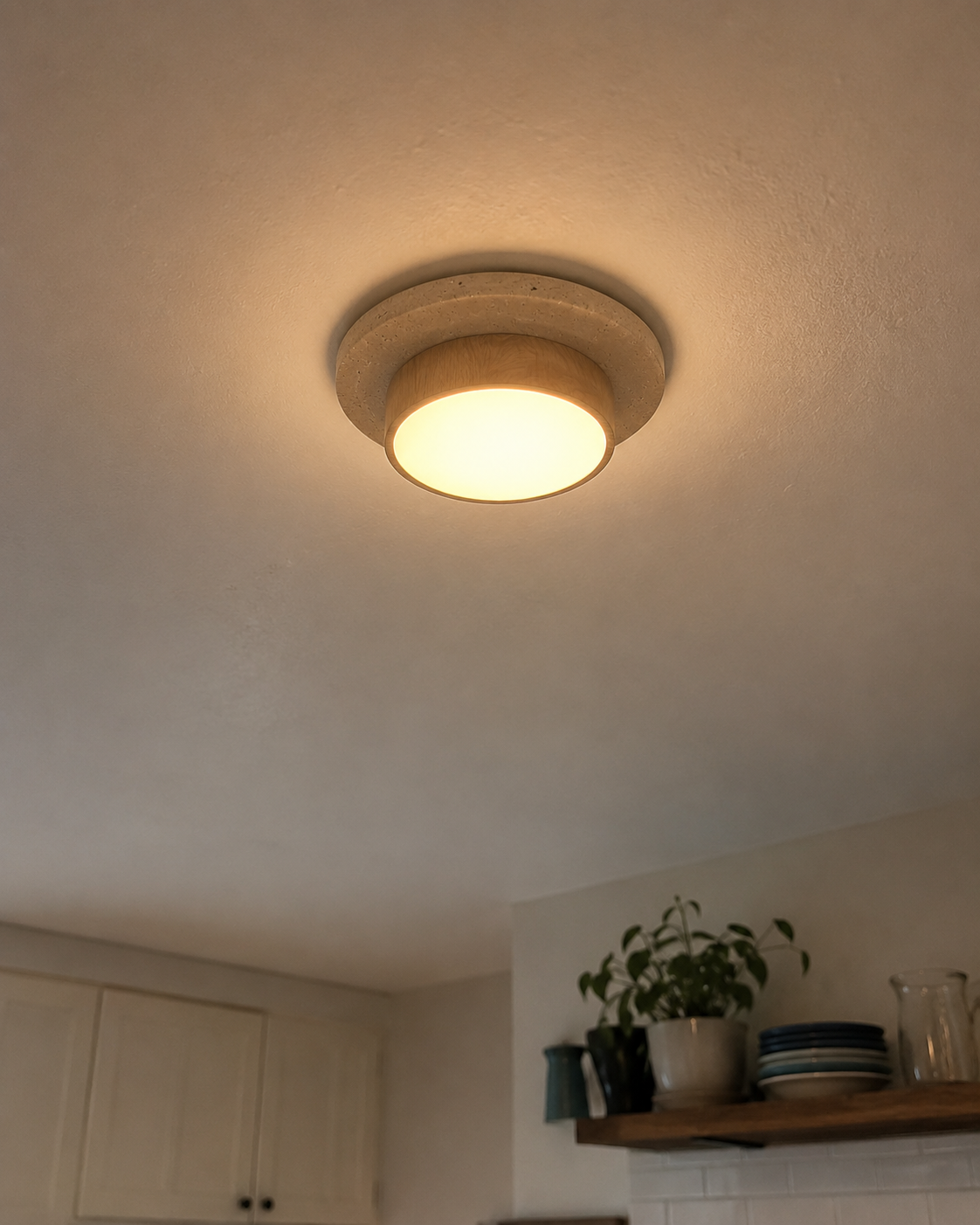 Elara | Travertine Wood Stone Ceiling Light