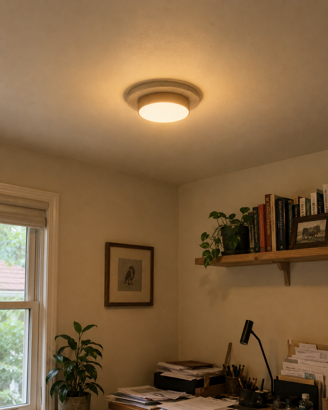 Elara | Travertine Wood Stone Ceiling Light