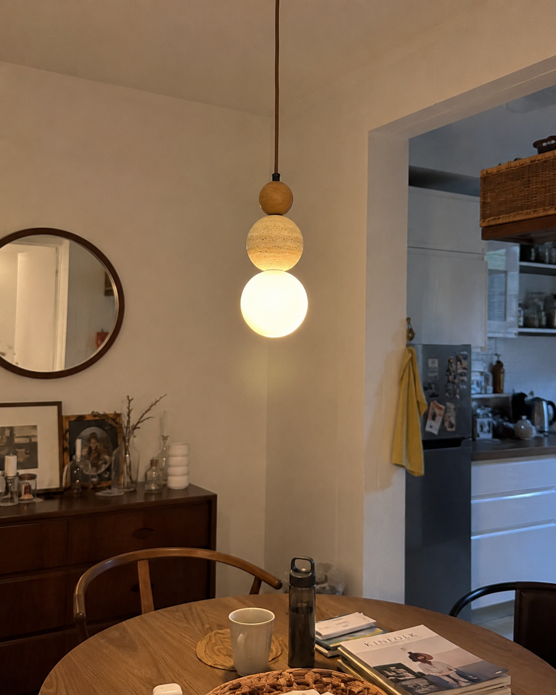 Briar | Travertine Wood Globe Pendant Light
