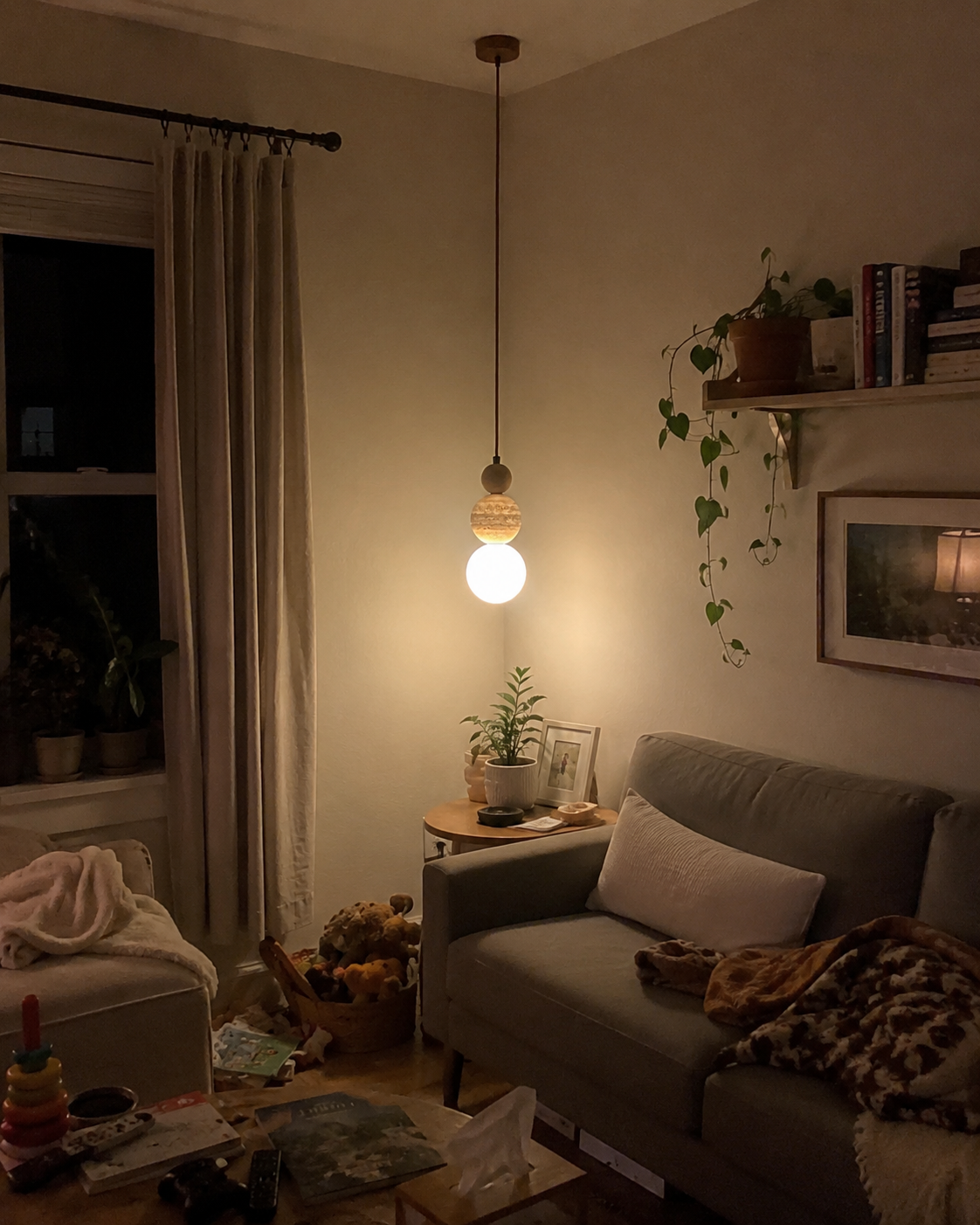 Briar | Travertine Wood Globe Pendant Light