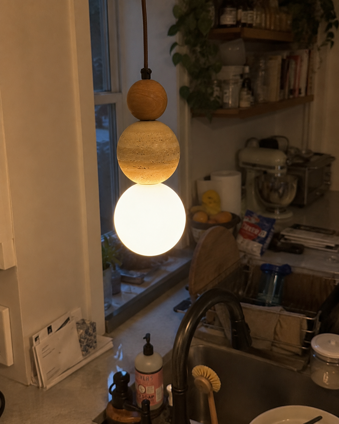 Briar | Travertine Wood Globe Pendant Light