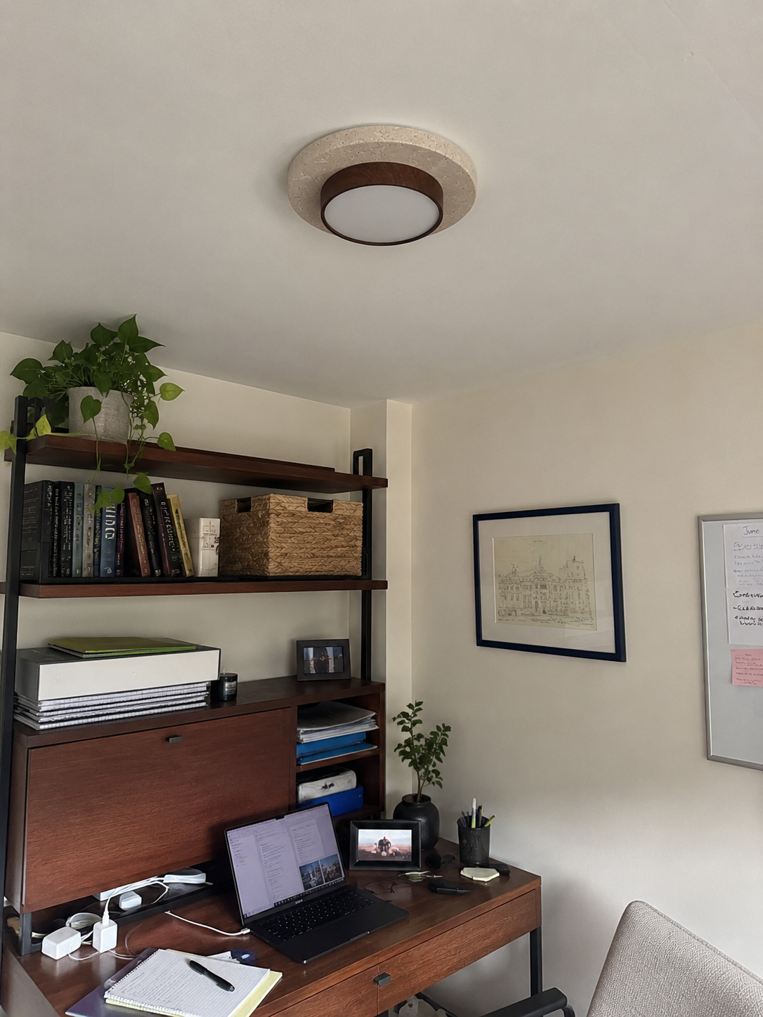 Elara | Travertine Wood Stone Ceiling Light