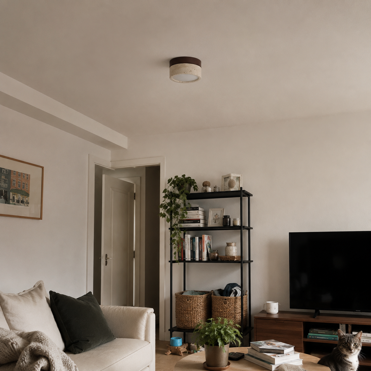 Ember | Travertine Flush Mount Ceiling Light