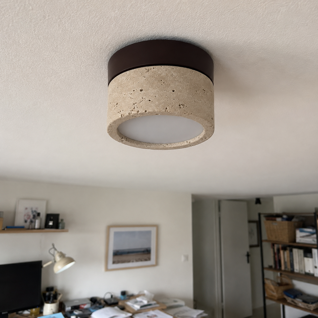 Ember | Travertine Flush Mount Ceiling Light