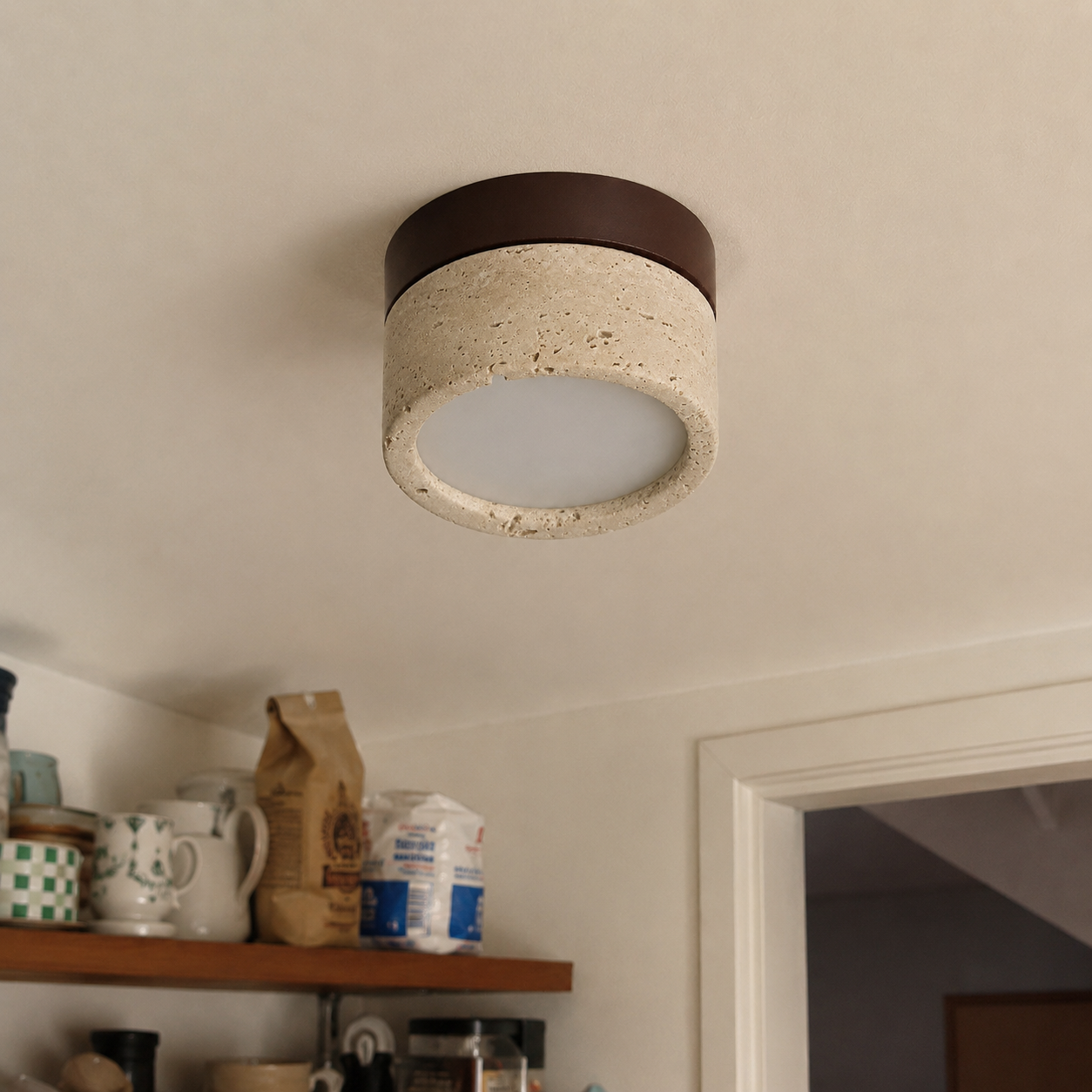Ember | Travertine Flush Mount Ceiling Light