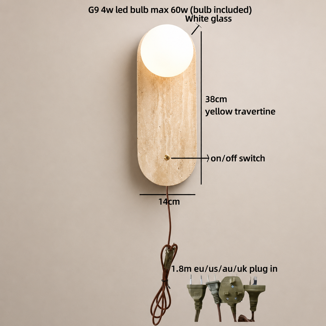 Tama | Yellow Travertine Wall Sconce