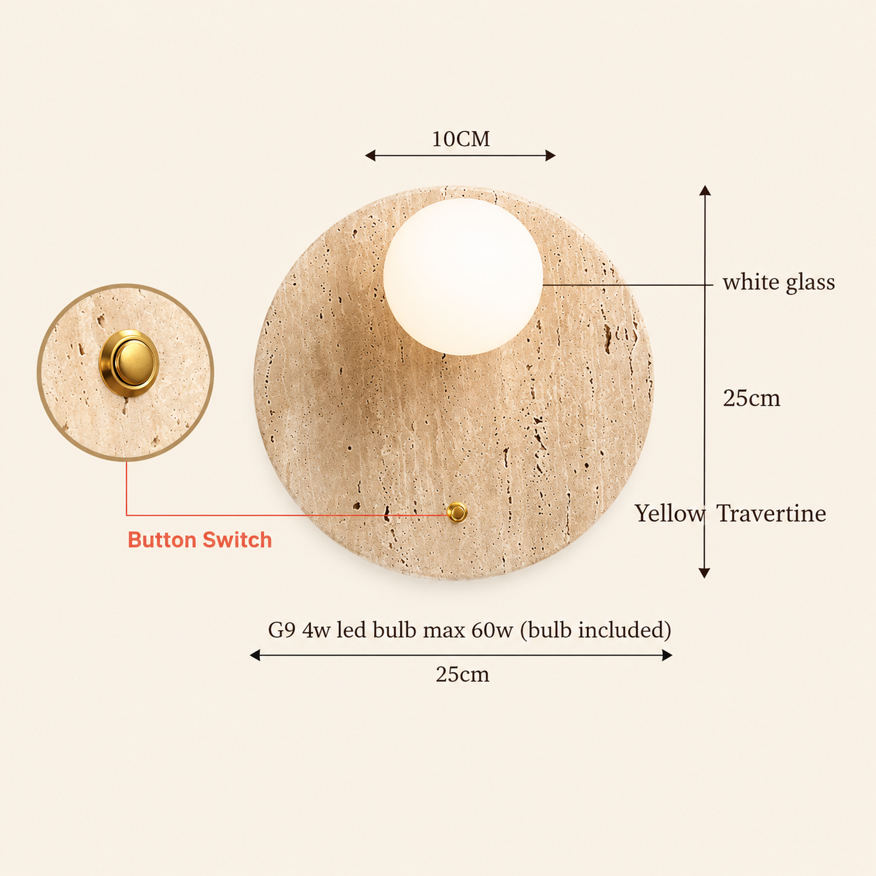En | Travertine Round Wall Sconce