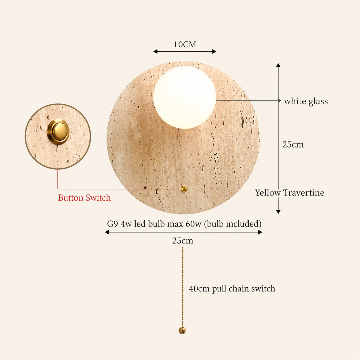 En | Travertine Round Wall Sconce