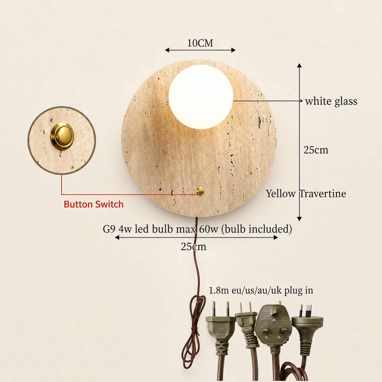 En | Travertine Round Wall Sconce