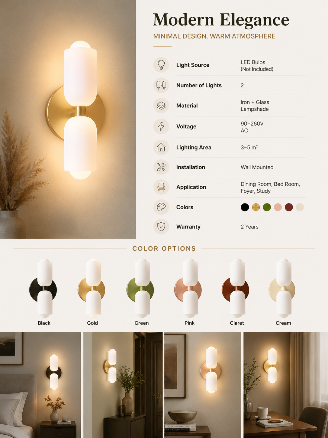 Colette | Modern French Cream Double Glass Wall Sconce