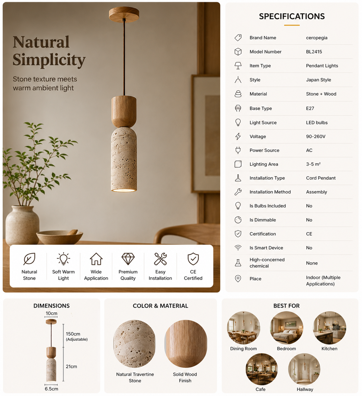 Atlas | Japanese Wabi-Sabi Stone Pendant Light