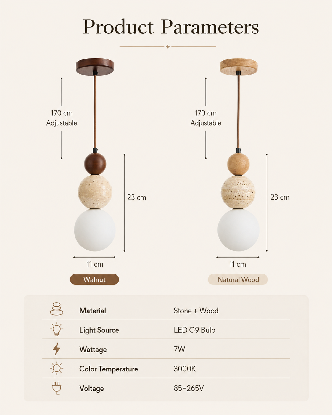 Briar | Travertine Wood Globe Pendant Light