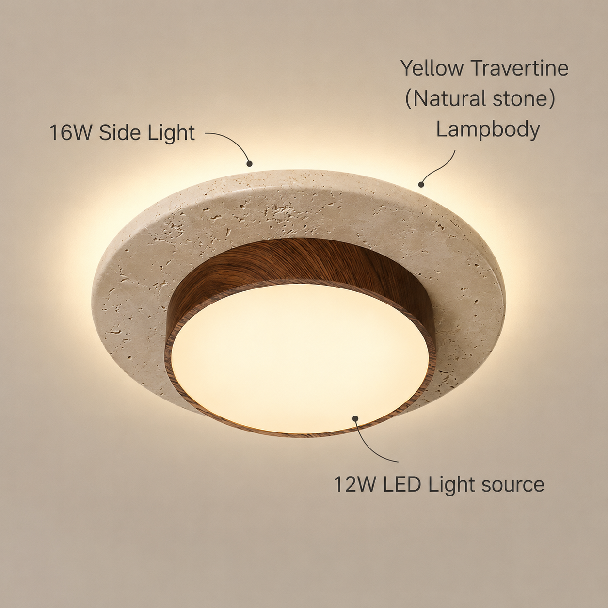 Elara | Travertine Wood Stone Ceiling Light