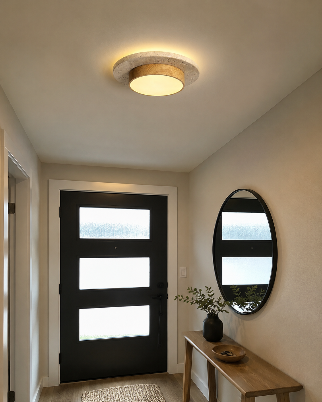 Elara | Travertine Wood Stone Ceiling Light